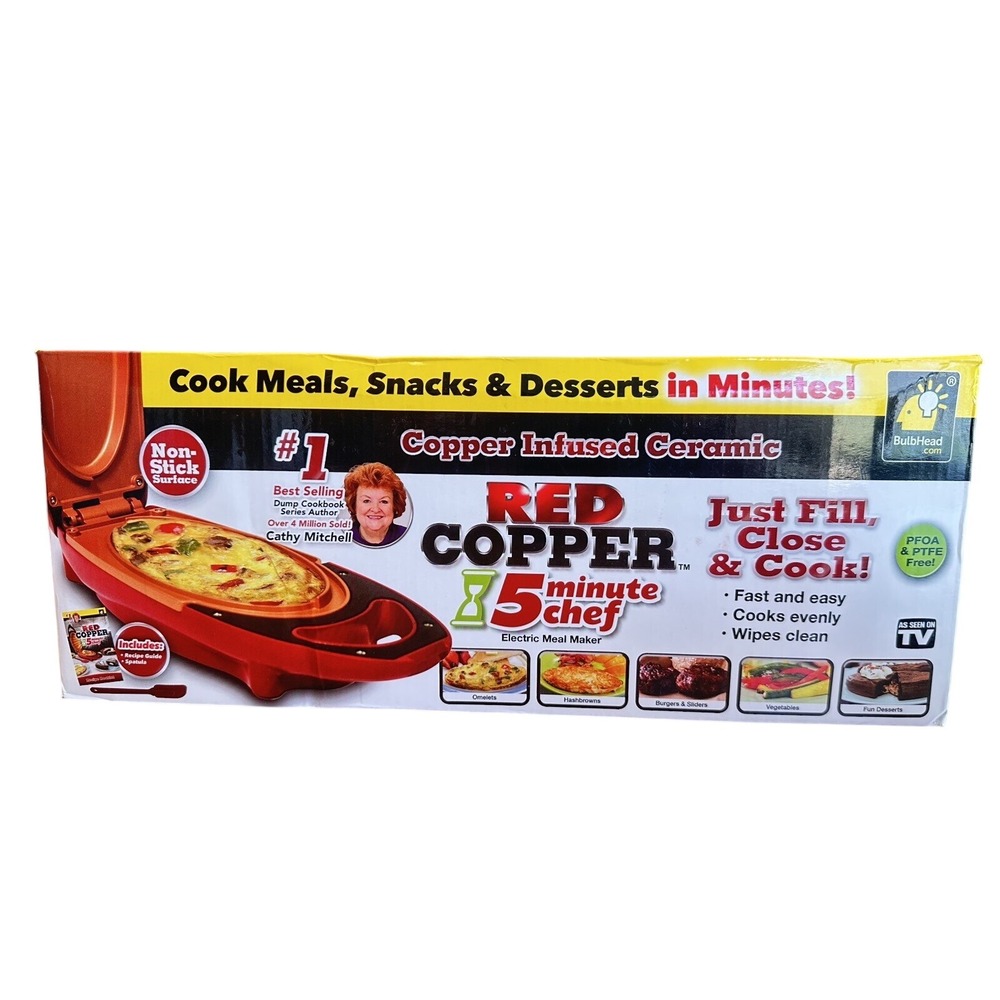 New Copper Red 5 Minute Chef Electric Meal Omelet‎ Maker Infused Ceramic Cooker